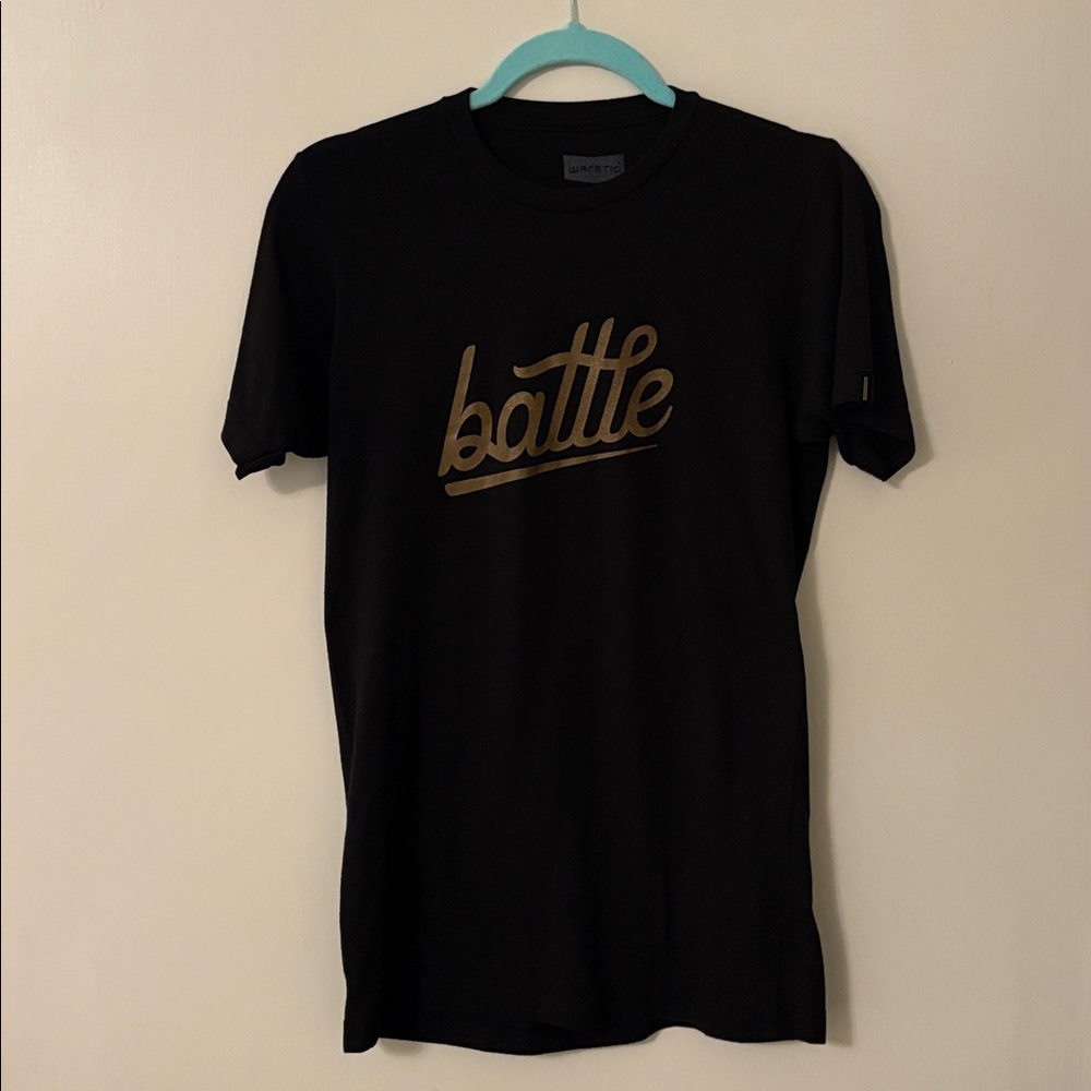 Black Baseball T-Shirt with Gold 'battle' Print